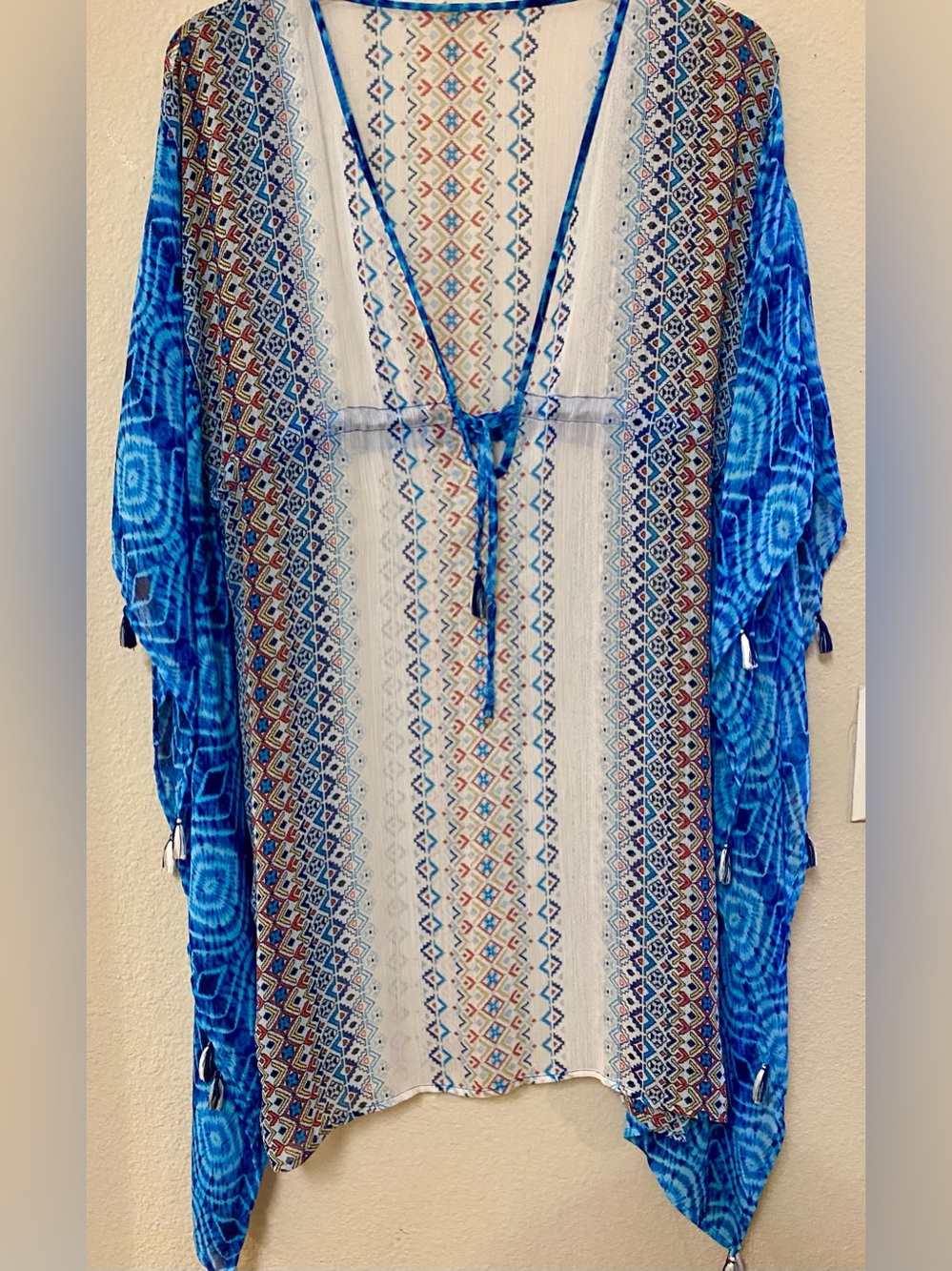 Blue Aztec Print Lightweight Kimono Cover-Up - Size Large - EUC!